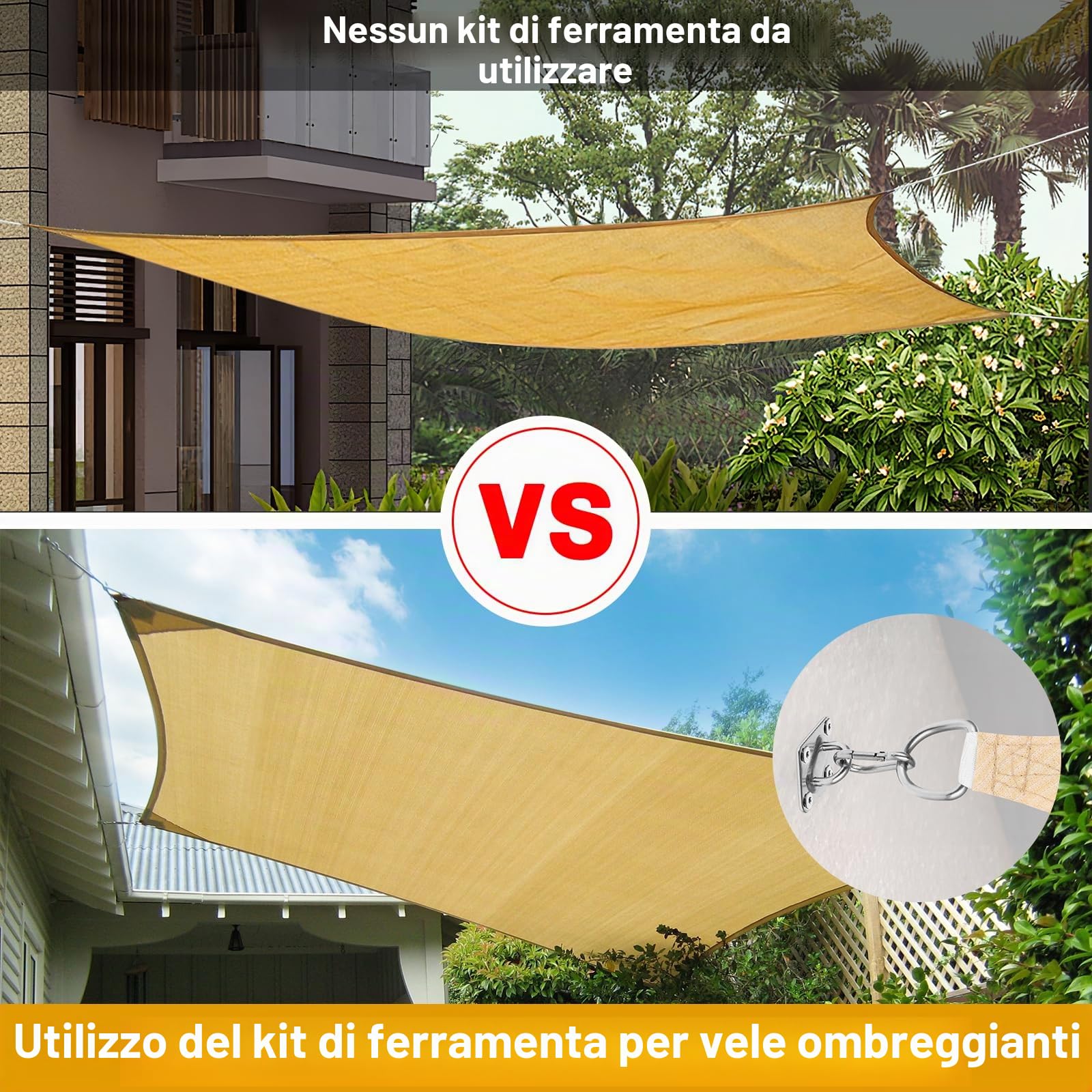 Duerer Kit fissaggio per tenda a vela ombreggiante 52 pezzi, 304 Acciaio Inox Installazione Accessori hardware per Vela Parasole da giardino Triangolare e Rettangolare, con M6 Tenditore + 2m filo