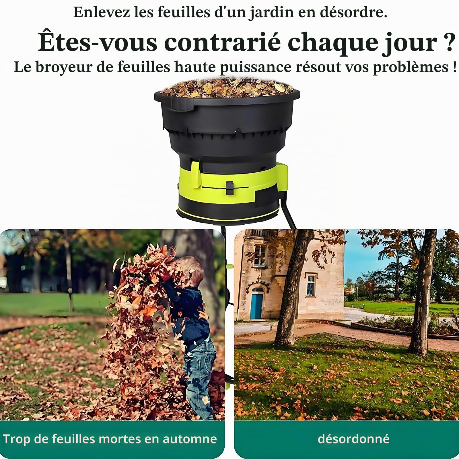 2500w Broyeur à Feuilles électrique Broyeur De Compost Broyeur De Branches Hachoir à Feuilles Broyeur De Feuilles De Jardin,Diamètre De L'entonnoir 54 Cm pour Nettoyage Cour Nopowercord