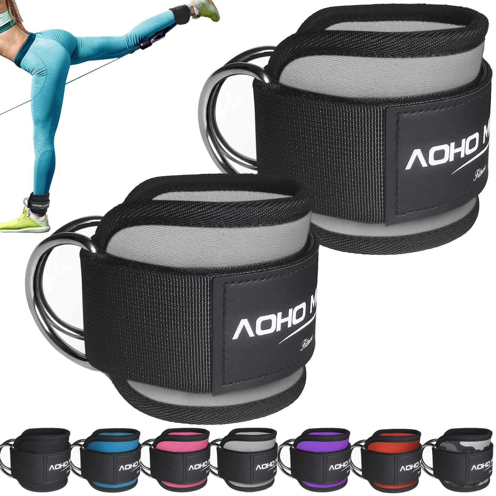 AOHO MOOON Ankle Strap for Cable Machine Attachments, Gym Accessories for Women and Men, Neoprene Ankle Cuffs for glute Kickback, Leg Workouts ande Booty Hip Abductors Exercise