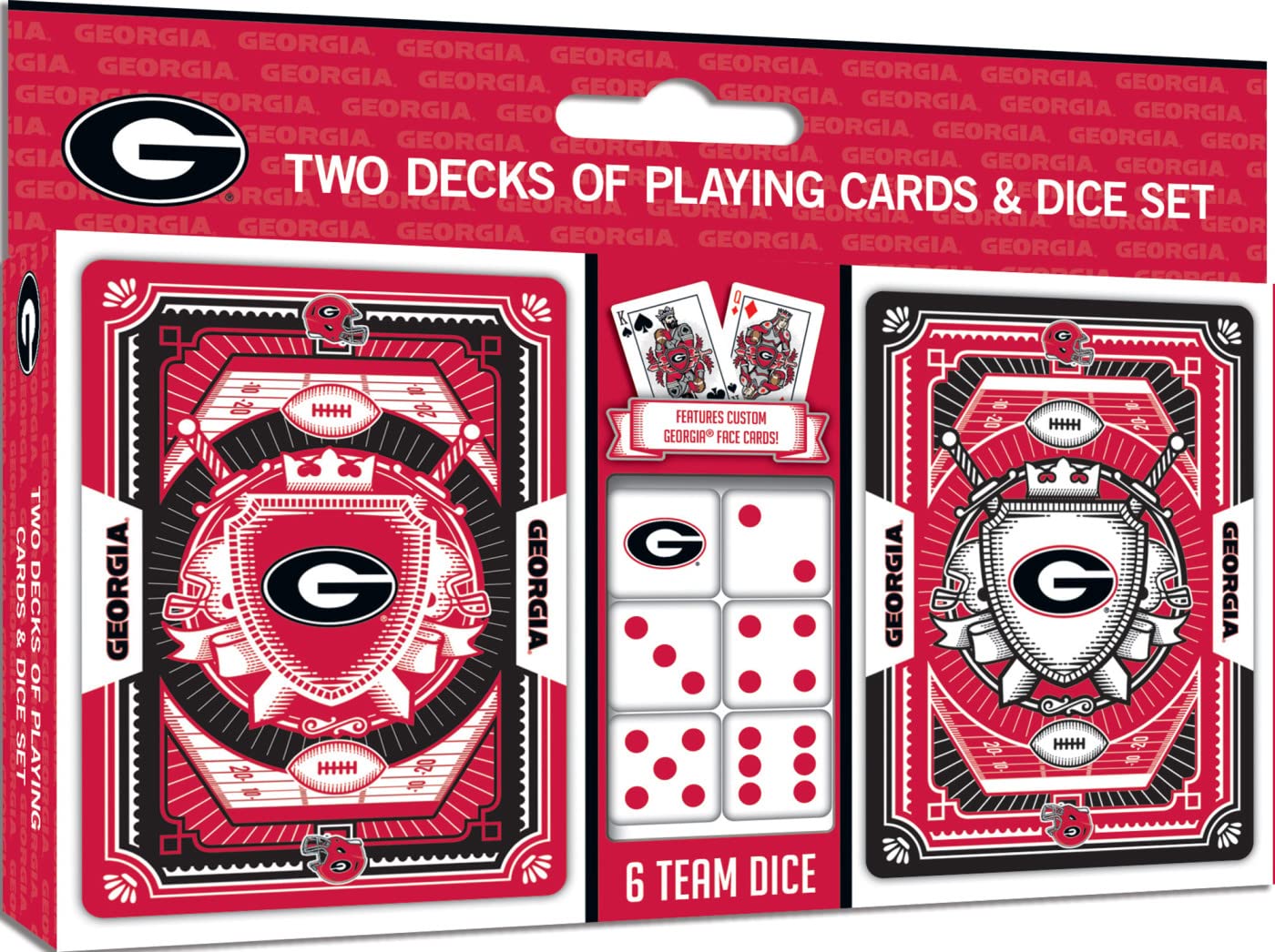 Masterpieces Game Day - NCAA Georgia Bulldogs 2-Pack Playing Cards & Dice Pack - Officially Licensed Set for Adults and Family