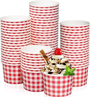Sieral 50 Pack 9 oz Gingham Ice Cream Paper Cups Bowls Disposable Picnic Dessert Buffalo Plaid Snack Checkered Paper Bowl Bulk Hot Cold Food Kitchen Party Favors (Red)