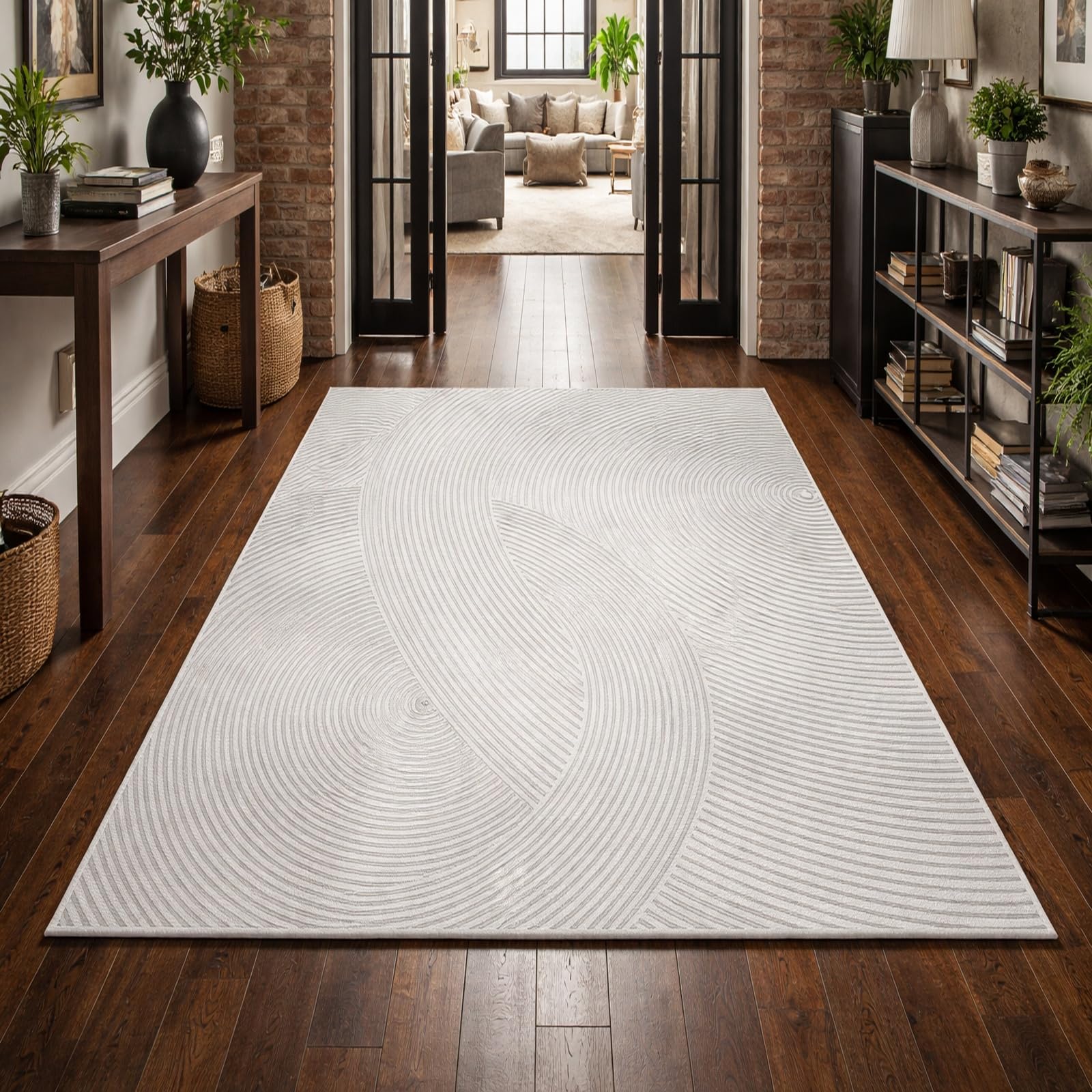 Tapis abstrait blanc gris carré 150x150 pour salon chambre cuisine