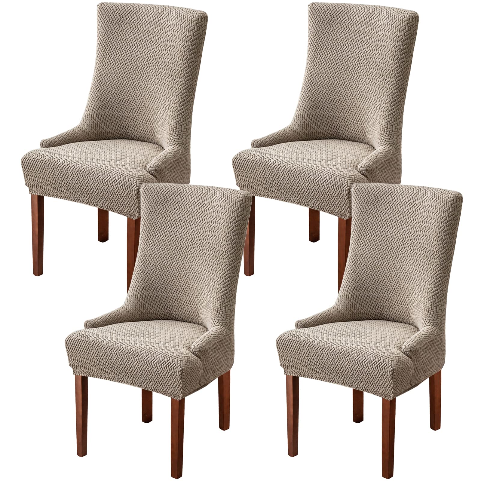 Wingback Dining Chair Covers - High Stretch Wing Chair Slipcover Chair Protector Seat Cover, Wingback Chair Covers for Dining Room Living Room Wedding Hotel Banquet Home Decor (Khaki, Pack of 4)