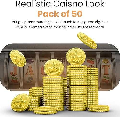 Miniatura 5 de Monedas de oro de casino de metal, duraderas, de 1 pulgada de diámetro, realistas y perfectas para noches de juego, recuerdos de fiesta y