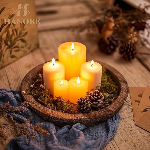 Miniatura 7 de Hanobe Bandeja de madera rústica: bandeja decorativa redonda de madera para mayordomo, centro de mesa, bandejas portavelas, bandeja otomana