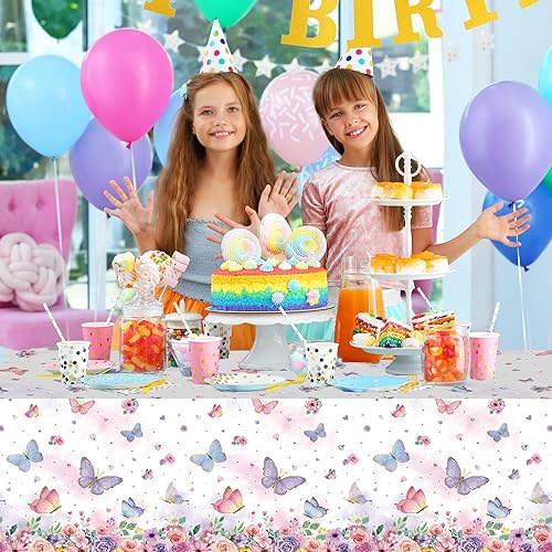 Miniatura 6 de Pajean Mantel rectangular de plástico con diseño de mariposas y mariposas en acuarela morada, 3 piezas, para decoración de mesa de fiesta temática