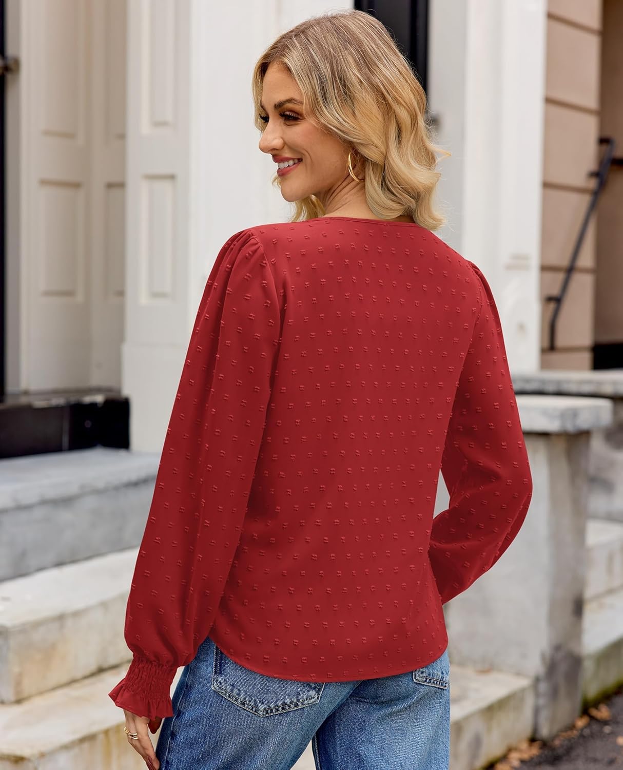 siliteelon Dressy Blouses for Women Long Sleeve Tops for Women V Neck Swiss Dot Business Casual 2026 Spring Holiday Shirts - Image 4