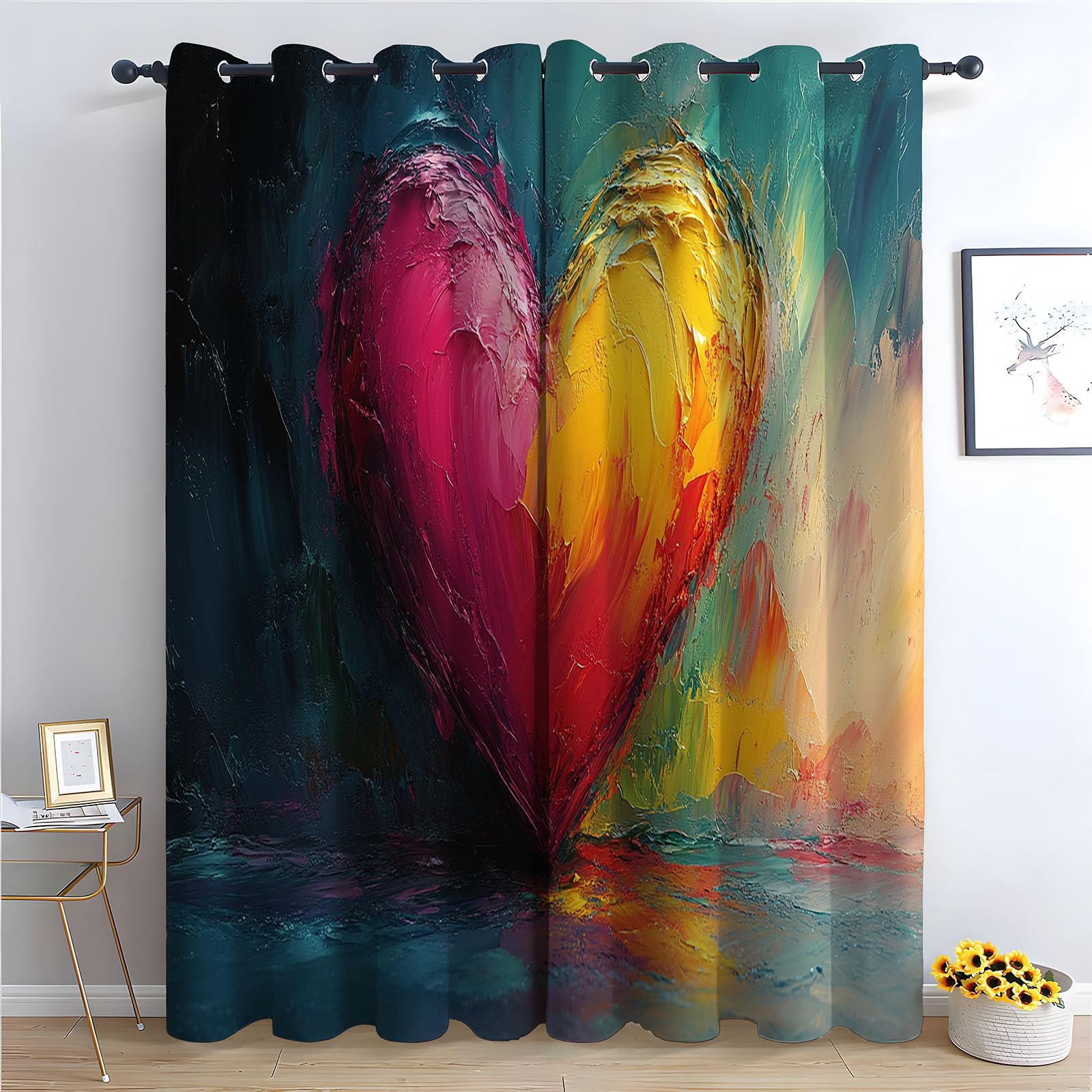 Rideau cœur peint isolation thermique et occultant pour salon chambre 180 x 140