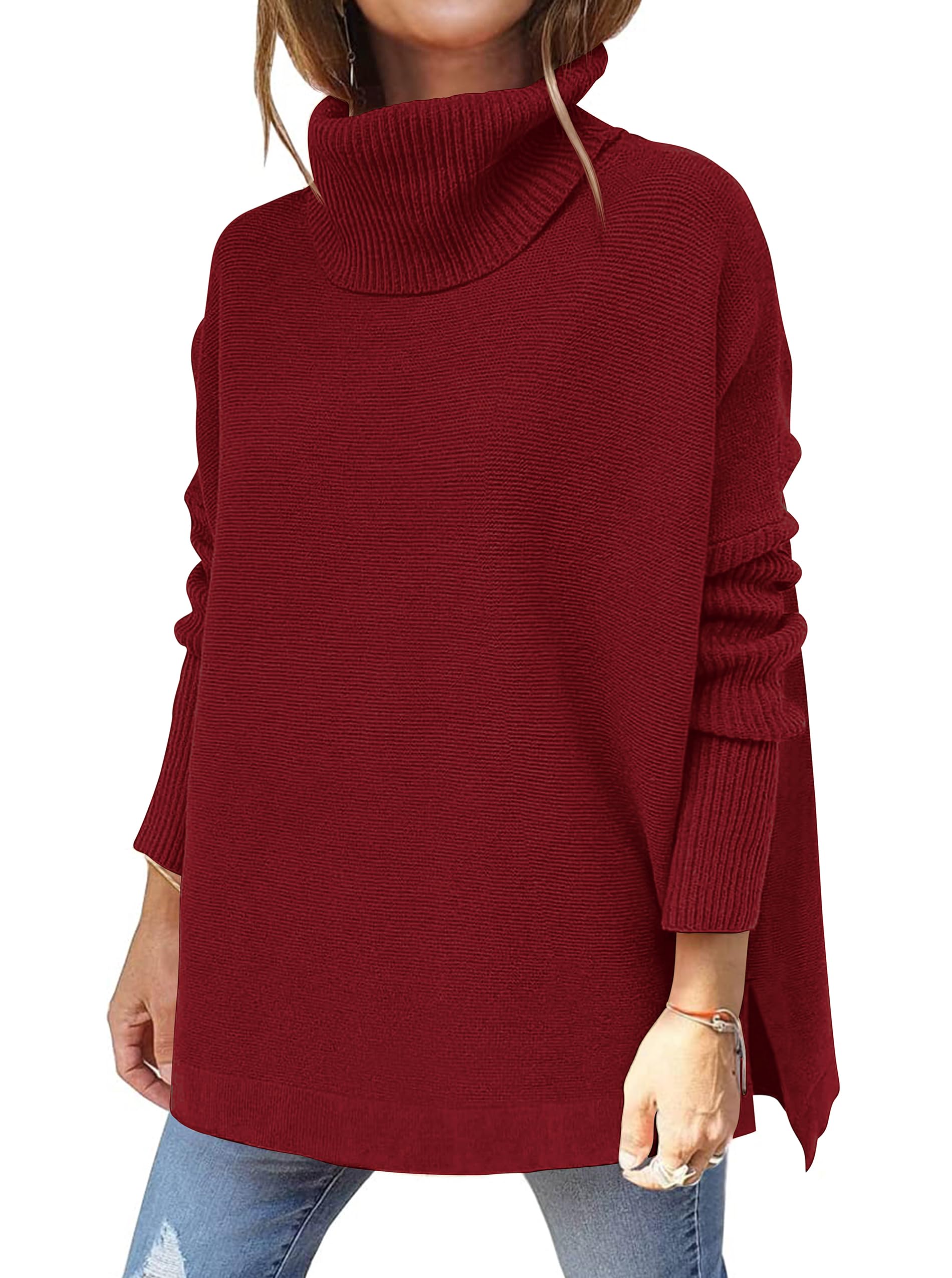 Hormtaer Pullover Damen Winter Rollkragenpullover Warm Oversized Strickpullover Rollkragen Stricken Pulli Grobstrickpullover Sport Sweatshirt Casual Lose Langarm Oberteile