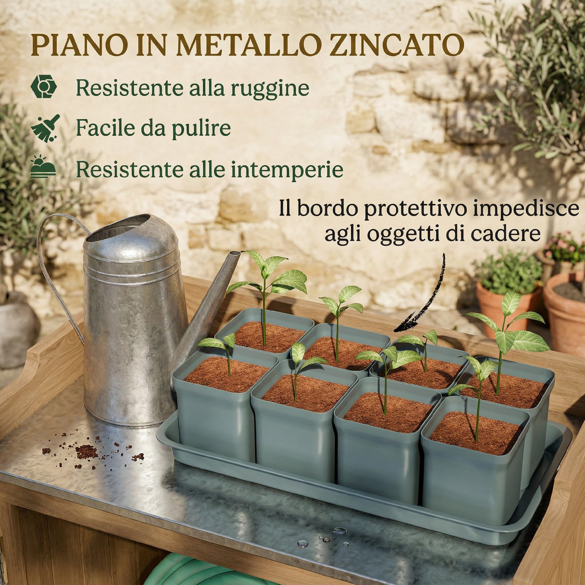 Outsunny Armadio da Giardino in Legno di Abete con Piano di Lavoro Zincato, Casetta Attrezzi Giardino con Ripiano Interno e Due Ante a Persiana, per Terrazza Patio, 65.5x40x98.5 cm, Giallo
