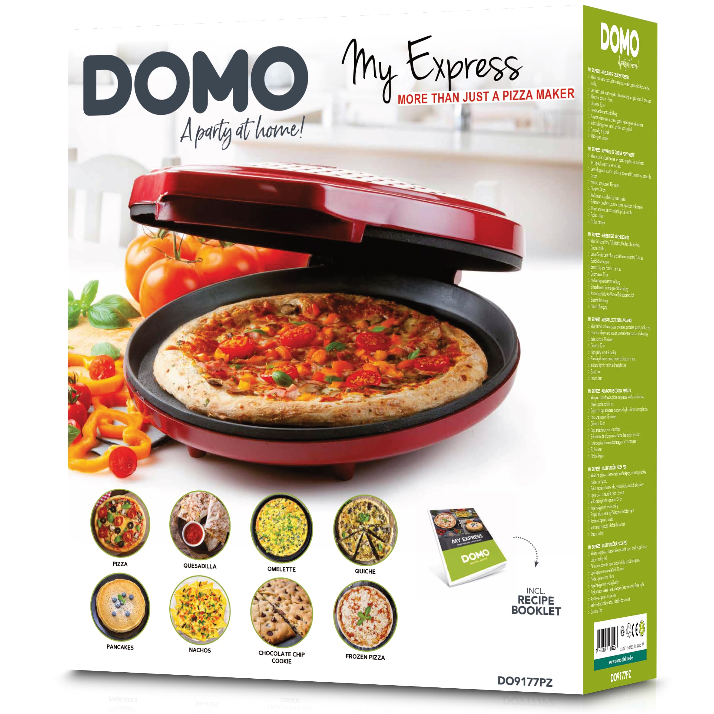 DOMO DO9177PZ Pizzaofen 'My Express' - Pizzapfanne rot - Pizza fertig in nur 12 Minuten - Multifunktionales Gerät