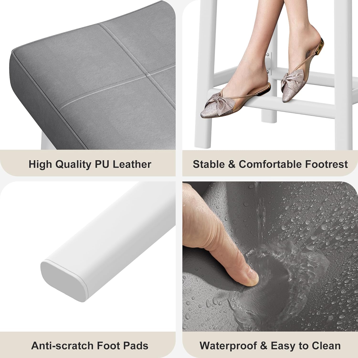 24'' Counter Bar Height Stools Set of 2, Saddle Bar Stools with Ergonomic PU Leather Seat & Sturdy Metal Legs, Space Saving Design, Easy Assembly, for Kitchen Island, Home Bar, Game Room, Gray