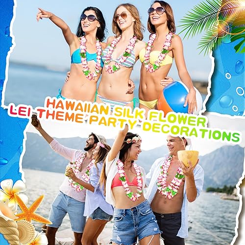 Miniatura 11 de 24 collares hawaianos Leis con flores tropicales Lei floral Luau decoraciones de fiesta hawaiana Luau collares de flores hawaianas Luau guirnalda