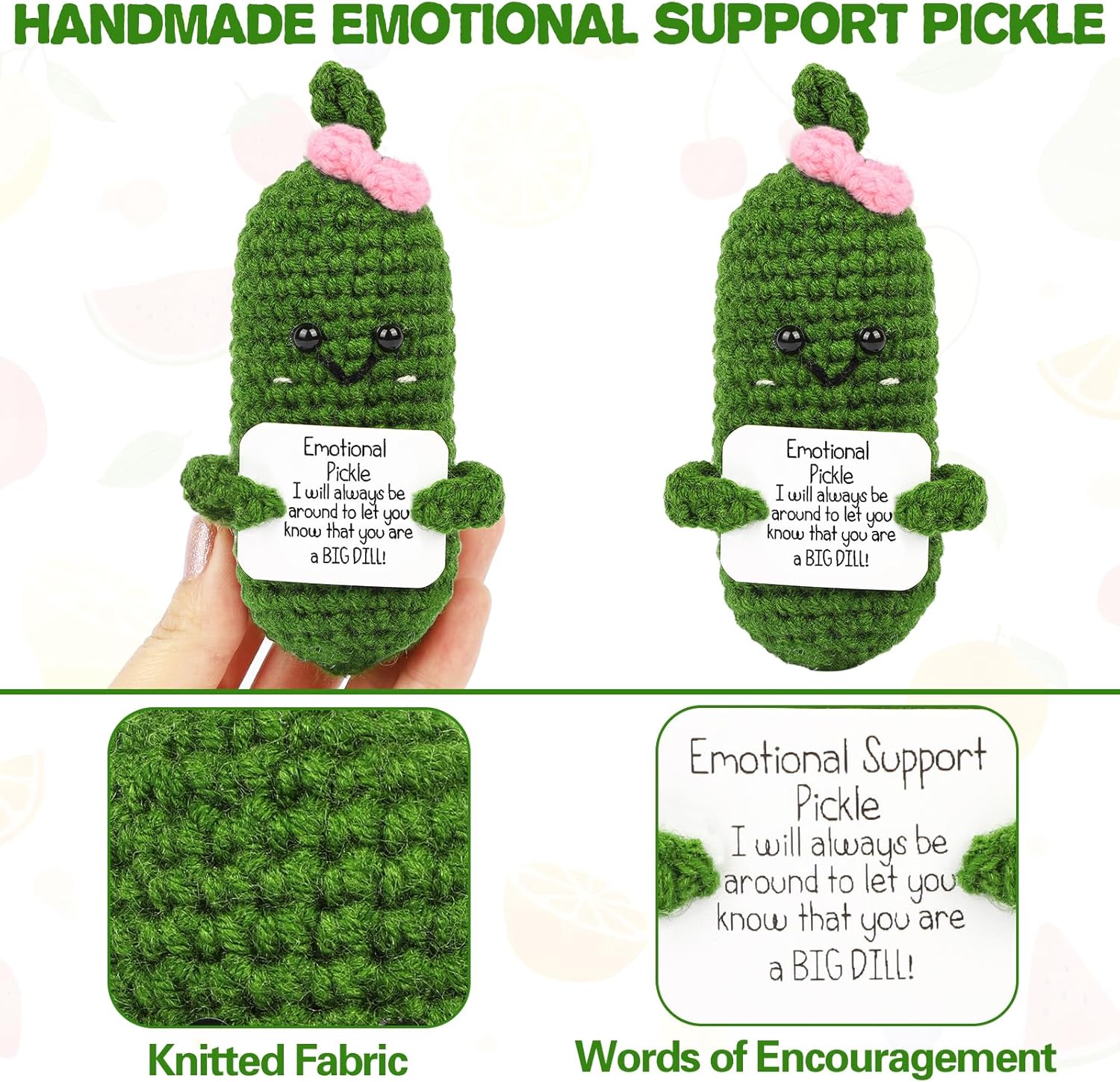 Hoedia Emotional Pickle Small Galentines Valentine’s Day Gifts for Women Men Her Him, Crochet Cucumber Cute Funny Support Crafts College Office Friend Birthday Mothers Day Easter Basket Decorations