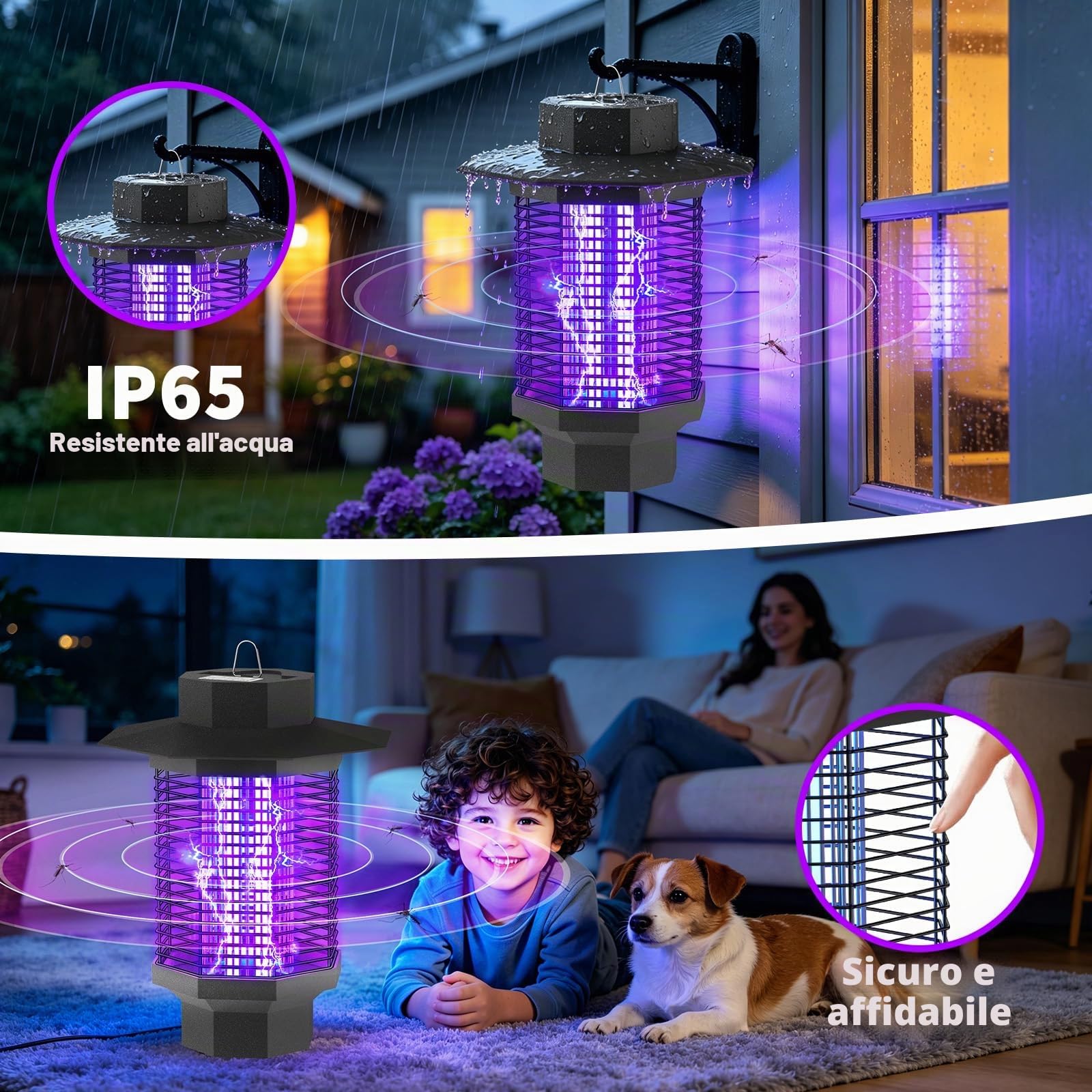Zanzariera Elettrica da Esterno, 18W 4200V UV Lampada Zanzare, Trappola Led a stelo, Lampada Antizanzare, Trappola per Insetti per uso Interno ed Esterno