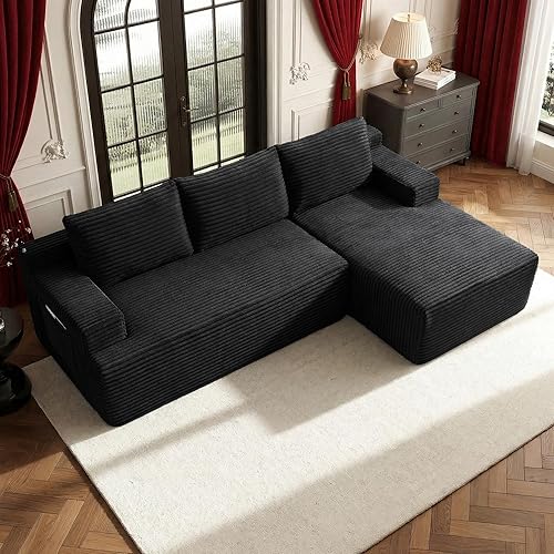 Vista 31 de Sofá modular moderno de 96 pulgadas para sala de estar, sofá modular tapizado, sin hueso, cómodo sofá nube con diván en forma de L