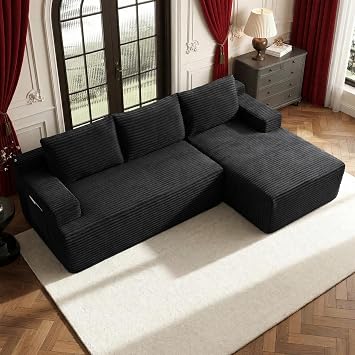 96Sectional Couches for Living Room,Modern Modular Sectional Sofa,Upholstered Boneless Couch Comfy Cloud Couch with L Shaped Chaise Black, 96W Right Facing Chaise