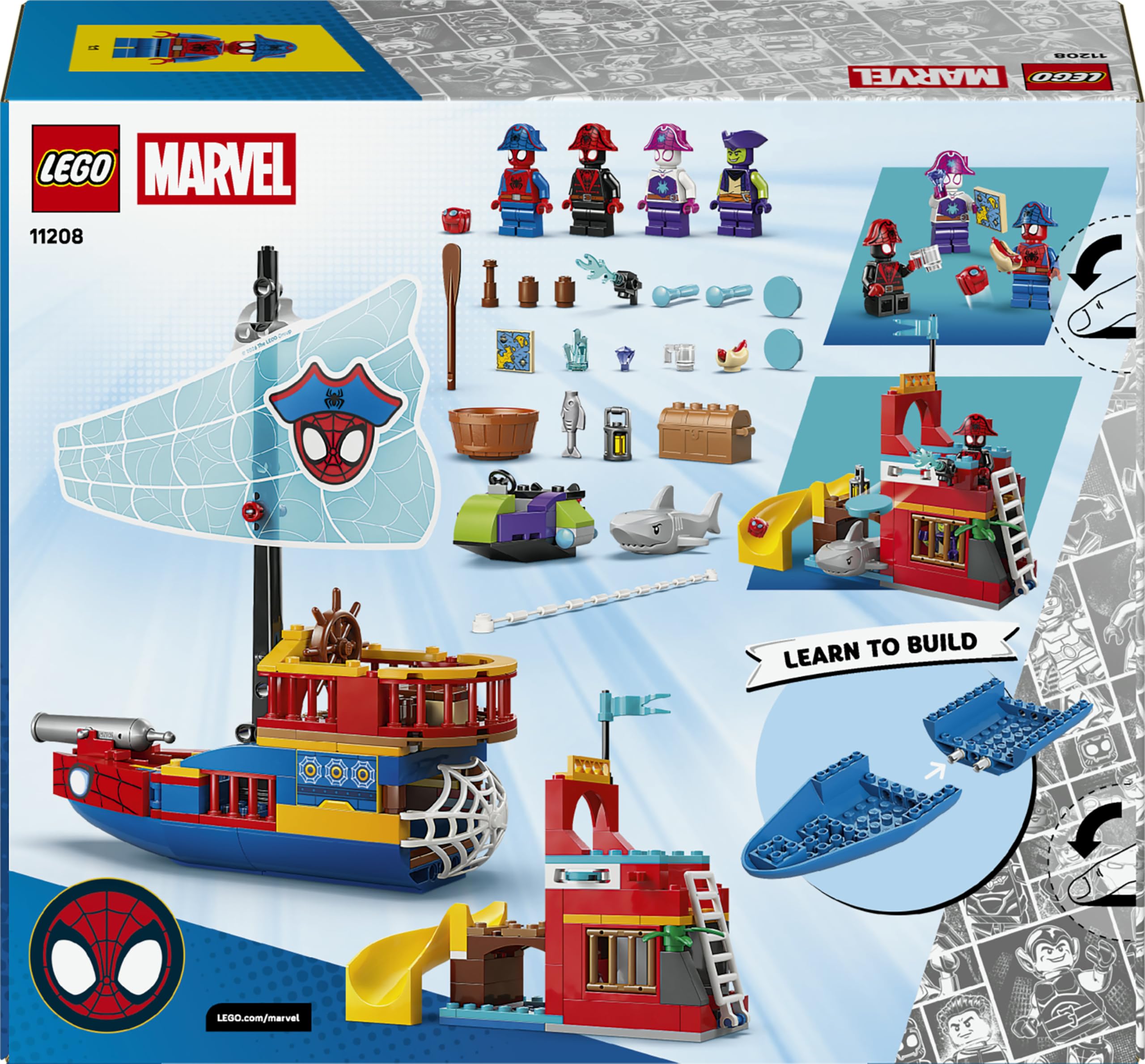 LEGO | Marvel Barco Pirata del Equipo Spidey - Juego de Superhéroe - Maquetas de Barcos de Juguete con 4 Minifiguras - Regalo para Niños de 4+ Años y Fans de Spidey y Su Superequipo - 11208