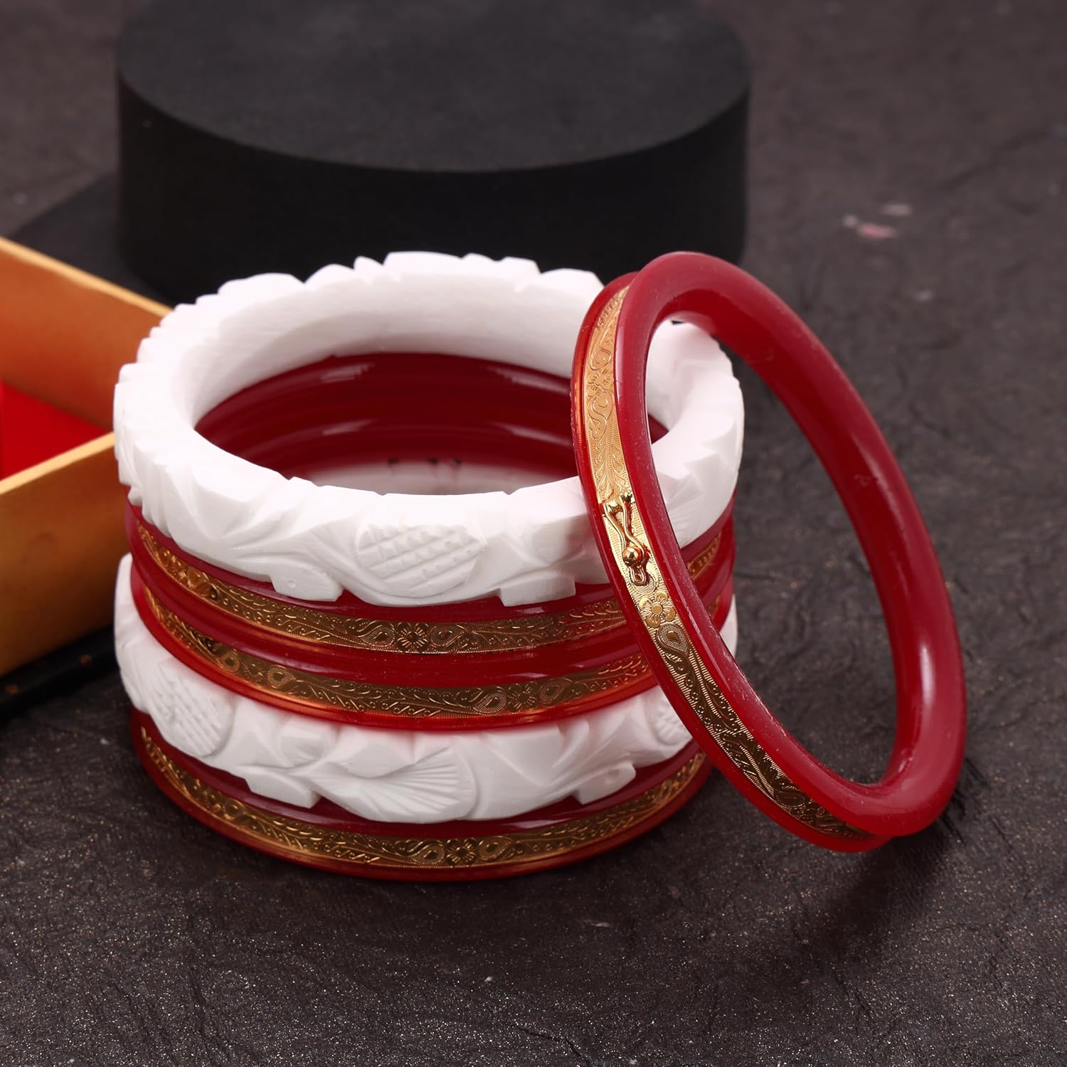 Generic Handcrafted Micro Gold Plated Pola with Conch Shell Bangles Original Shakha Pola Bangle Set of 6 Gift For Her Women Jewelry Indian Bangle Bracelets Kangan