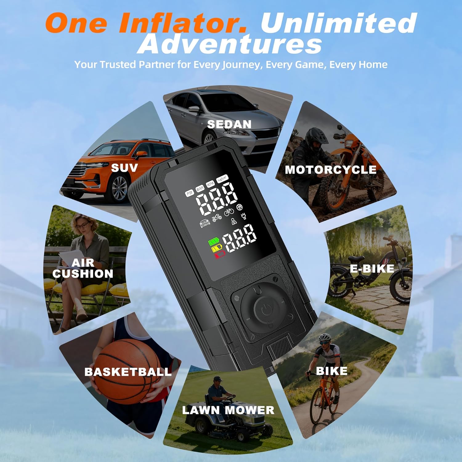 P10 33s Fast Inflation Tire Inflator Portable Air Compressor with 20" Hose,150 PSI Cordless Air Pump with Dual Power Supply,Digital Gauge, Auto Shut-Off for Car, Truck, MPV, Bike, Ball - Image 8