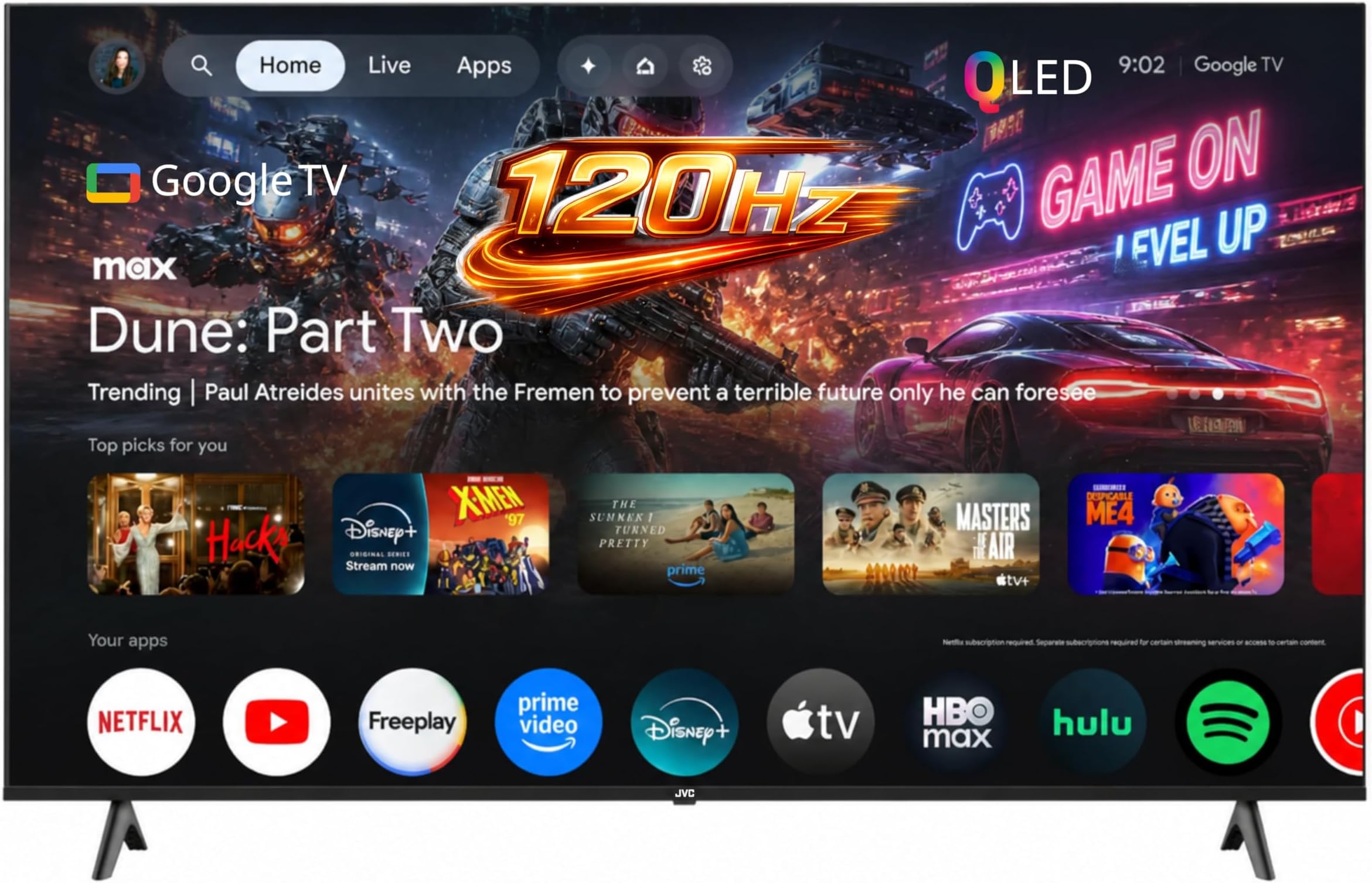 JVC 85 Inch QLED Edgeless 4K UHD Google Smart TV | 120Hz Refresh Rate | Google Assistant Voice Remote | Built-in Chromecast | Dolby Audio | Bluetooth | Ultra Slim Bezel-(2026 Edition)- LT-85NQ7145