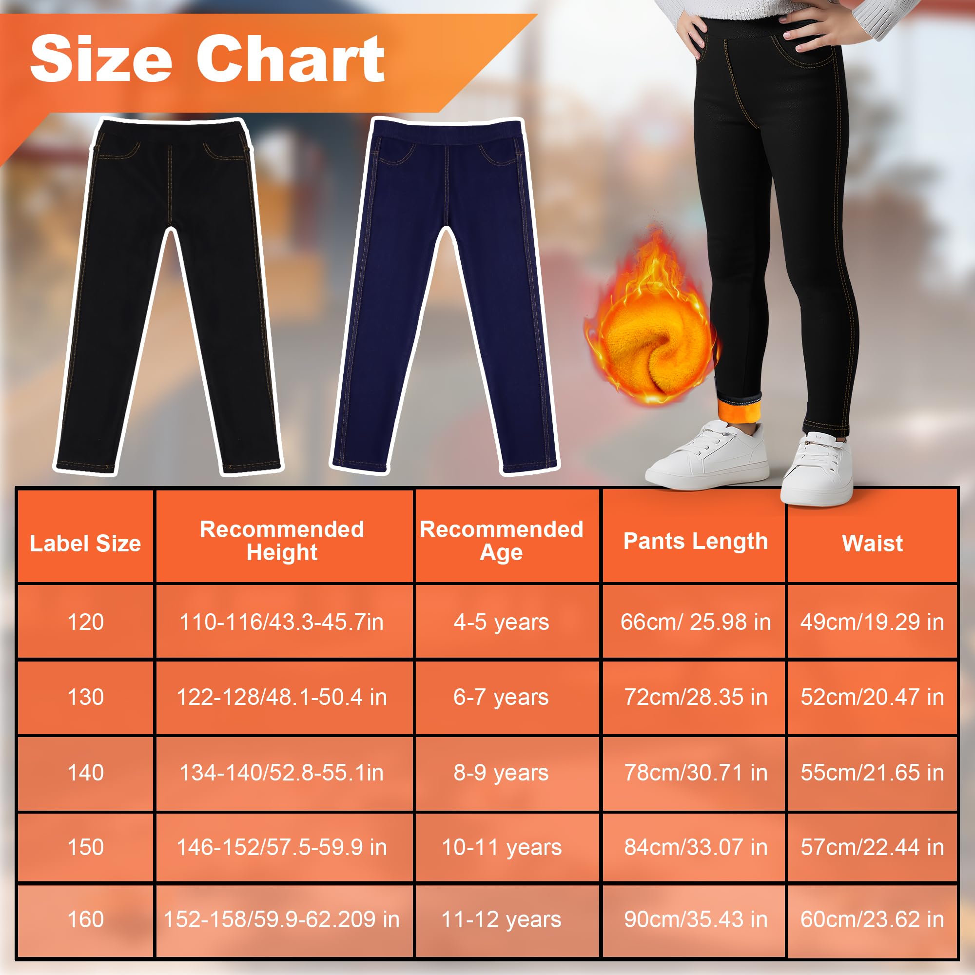 Ragazze Termici Leggings Foderati in Pile, Jeans Jeggings Bambina Legging, Pacco da 2, Vita Alta Felpati Lunghi Caldi Pantaloni Autunno Invernali Abbigliamento, 4-12 Anni