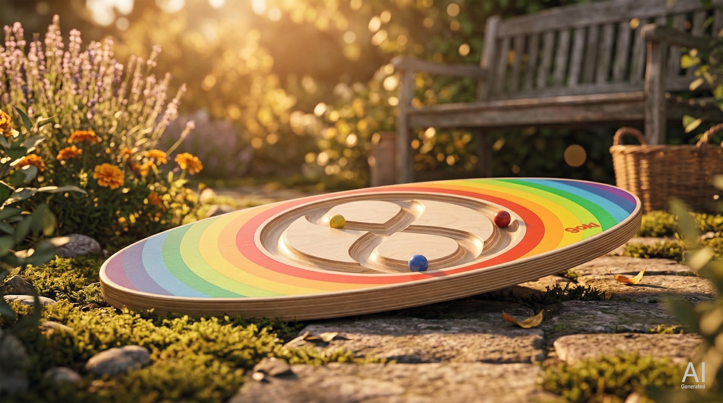 Balance Board Labirinto: 55,5 x 29 x 4 cm, Holz, mit 3 Murmeln, per Stück