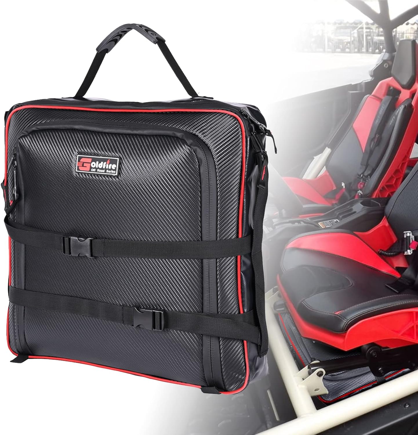 Storage Bag for Maverick X3, 1680D UTV X3 Under Seat Bag Accessories, Underseat Gear Bag for Can-Am Maverick X3 2017-2023 Easy to Carry Waterproof Tool Bag with Mounting Strap (Red)