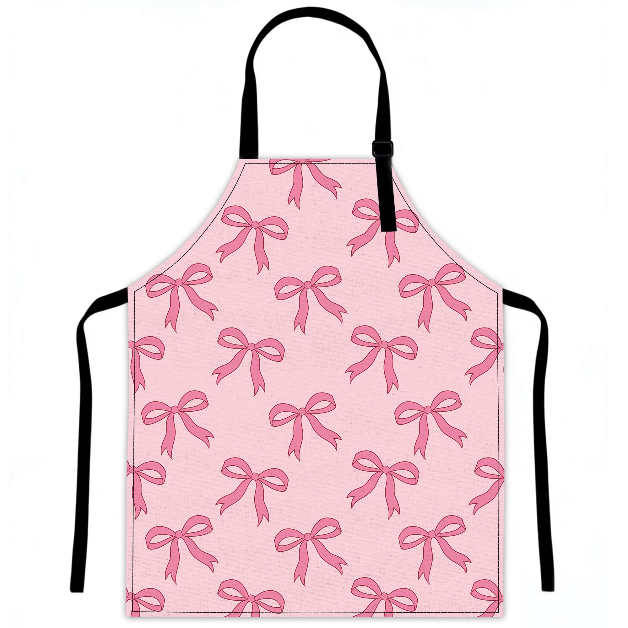 Lqebuy Women's Cute Pink Ribbon Bow Kitchen Aprons Adjustable Cooking Apron Bib For Men Chef Cooking Baking Gardening