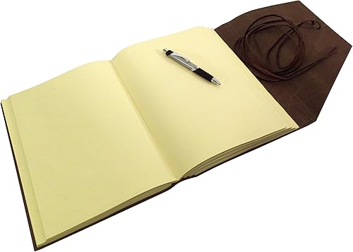 Miniatura 6 de Diario/cuaderno de bocetos grande de piel auténtica con caja de regalo, 380 páginas, 9 x 12 pulgadas, estilo vintage, marrón oscuro intenso