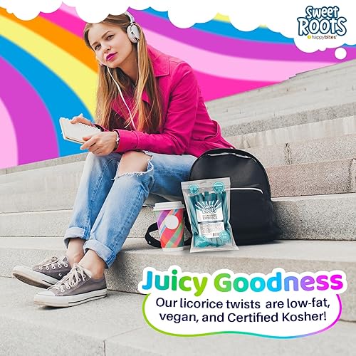 Miniatura 5 de Sweet Roots Blue Raspberry Regaliz Twists - 1 bolsa (16 onzas) - Palitos de regaliz de tamaño jumbo  Hecho con concentrado de jugo de fruta real