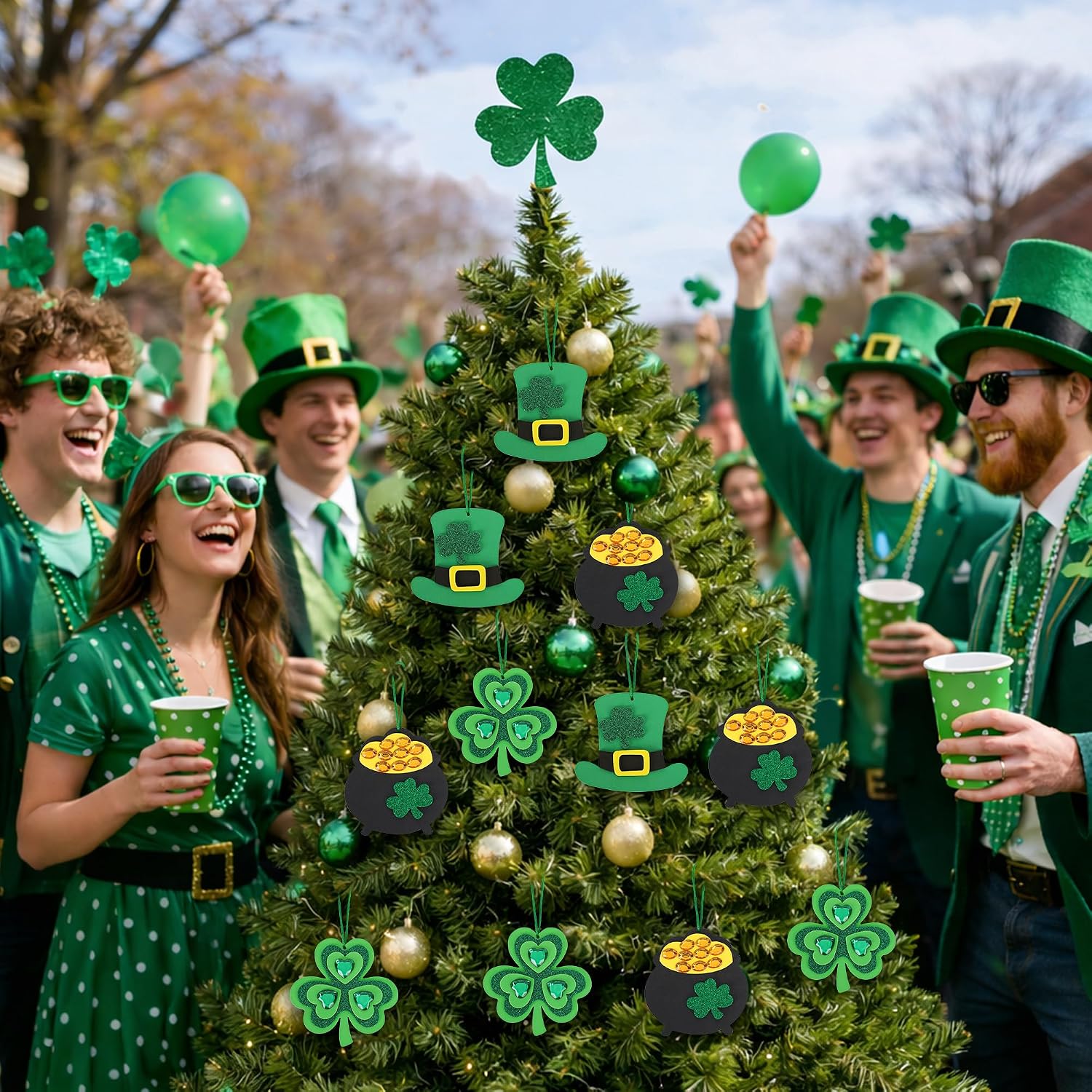Tlswshsy 24 Pack St. Patrick's Day Rhinestone Foam Craft Kit, Shamrock Gold Coin Pot Hat DIY Ornament, Irish Foam Craft Decoration for Irish Home Party Decoration Supplies Classroom Crafts Project