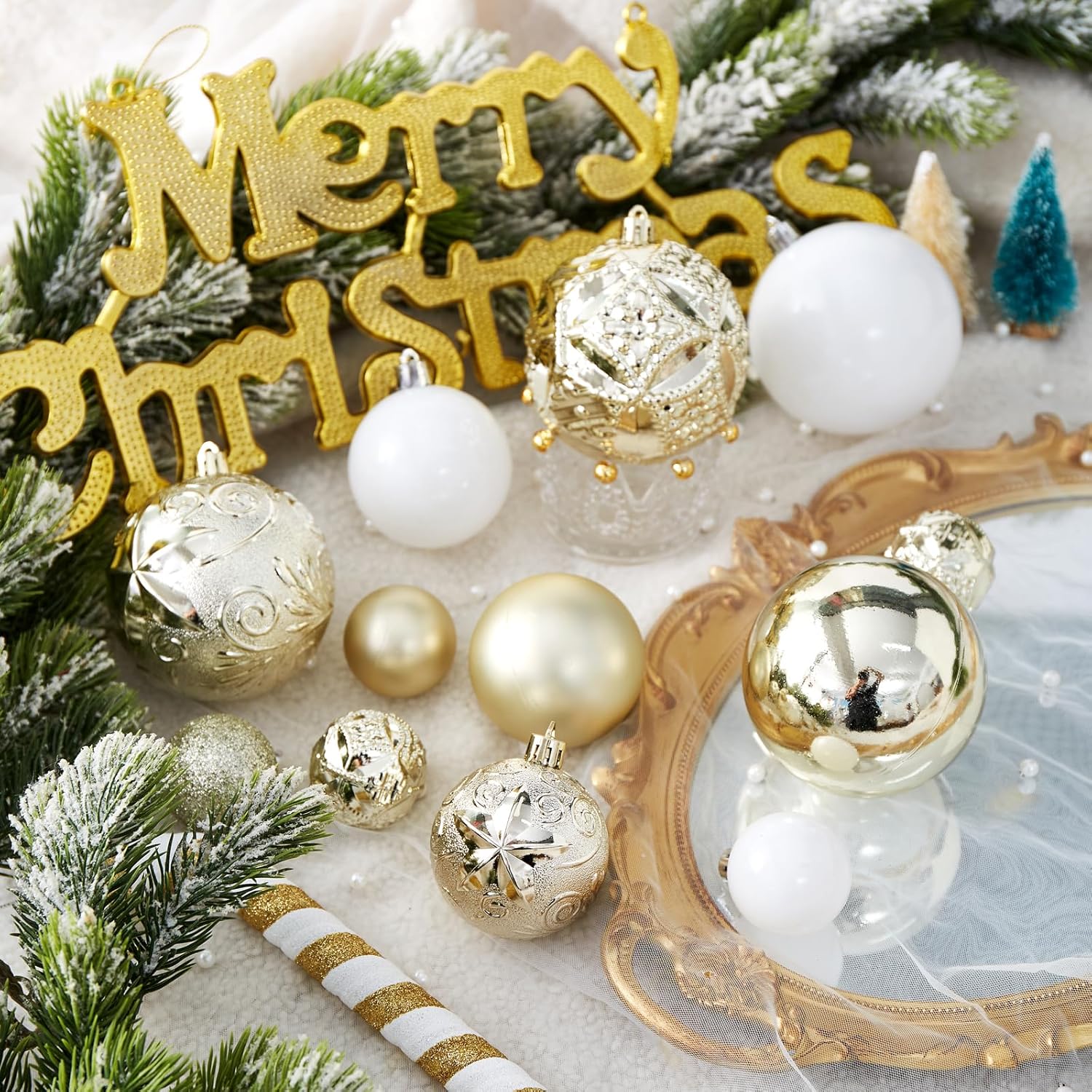 87-Pack Shatterproof Christmas Ball Ornaments Set, Christmas Tree Decorations with Hand-held Gift Package for Xmas Tree Holiday Wedding Party, Champagne - Image 5