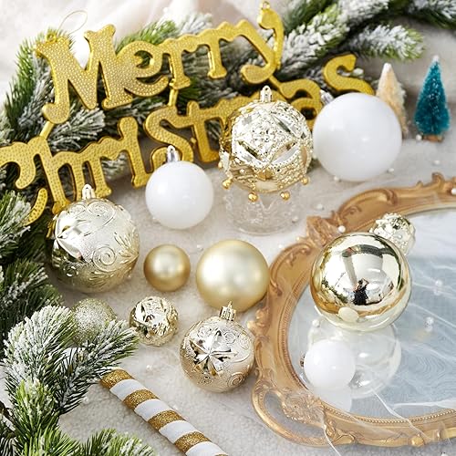 Miniatura 5 de Juego de 87 adornos de bolas de Navidad inastillables, decoraciones de árbol de Navidad con paquete de regalo de mano para árbol de Navidad,