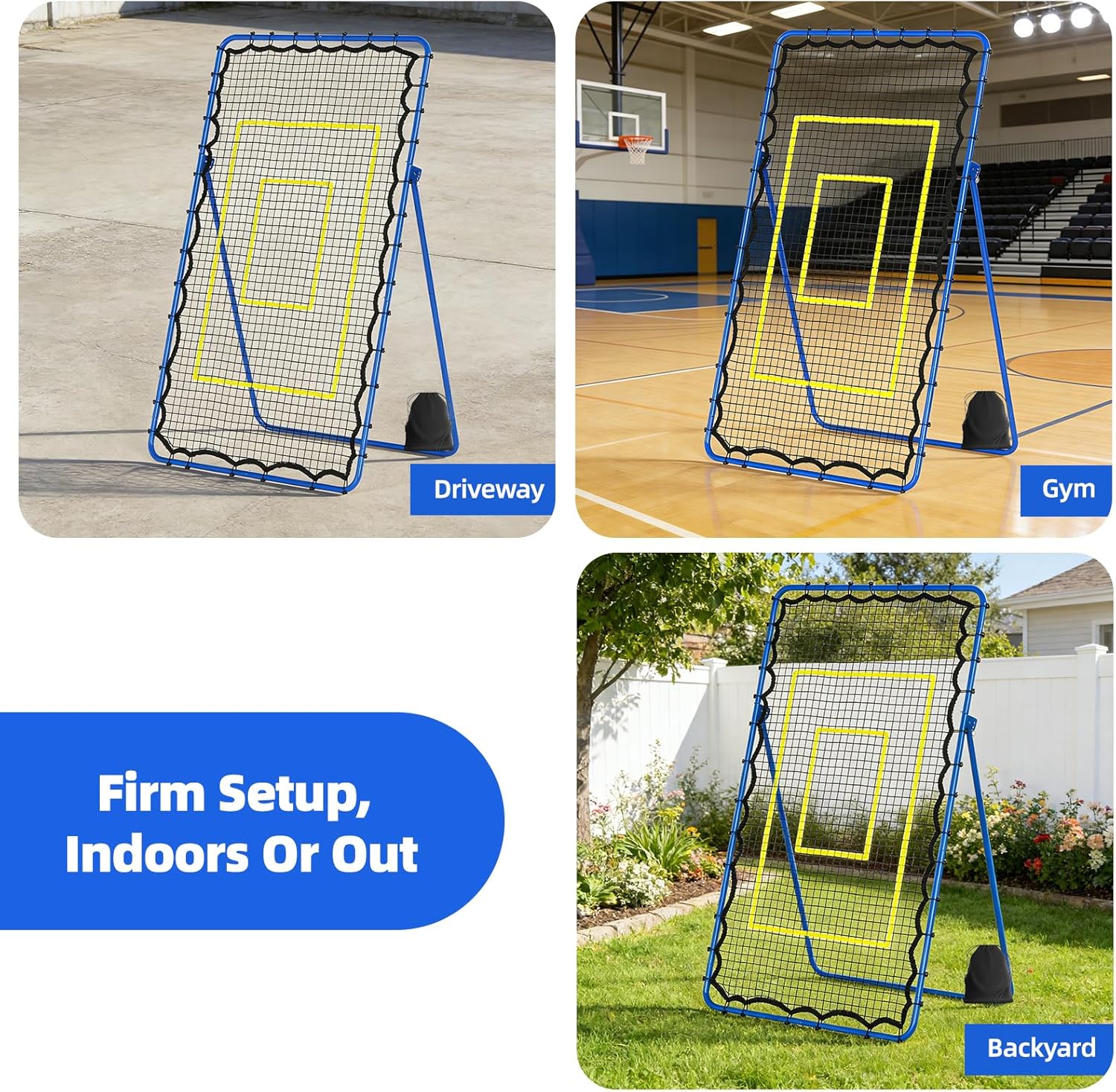 Volleyball Rebounder Net 7x4FT, Steel Frame 5-Level Adjustable Angle Bounce Back Net for Volleyball, Heavy-Duty PE Net with Ground Stakes for Solo Training, Blue