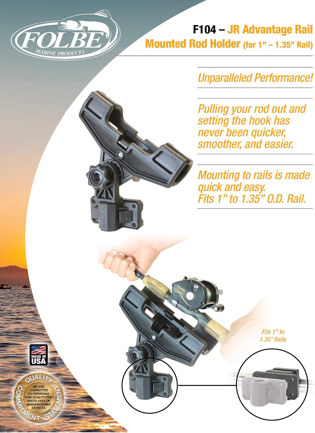 F104 - Advantage JR Universal Rail Mounted Rod Holder - for 1.040"-1.35" Round Rails