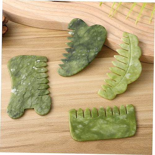Miniatura 4 de GLEAVI 8 Uds Jade Comb Herramientas de masaje corporal masajeador de ojos Herramienta masajeador de ojos Dientes anchos Peine de cabeza de jade