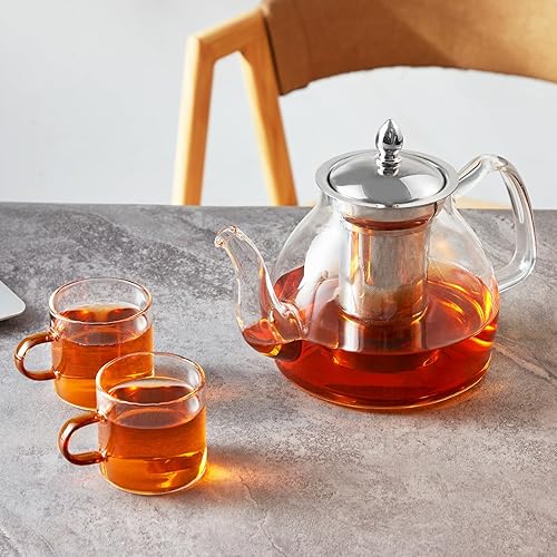 Miniatura 8 de Tetera de vidrio, 40 onzas  40.6 fl oz con infusor de acero inoxidable extraíble para té floreciente y té de hojas sueltas, tetera de cuello de