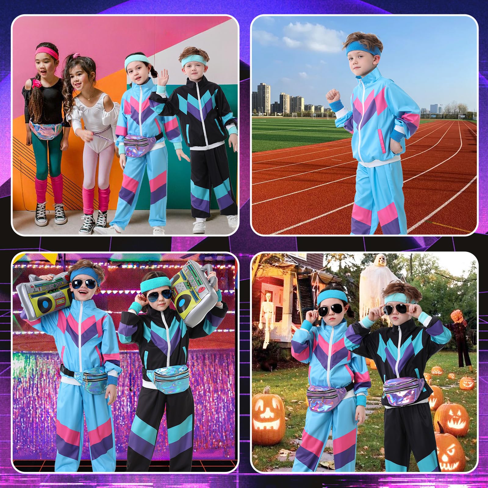 Ezuwail Traje deportivo para niños de los años 80 y 90 para niños y niñas, 6 piezas, unisex, retro, cortavientos, entrenamiento, hip hop, disfraz de baile