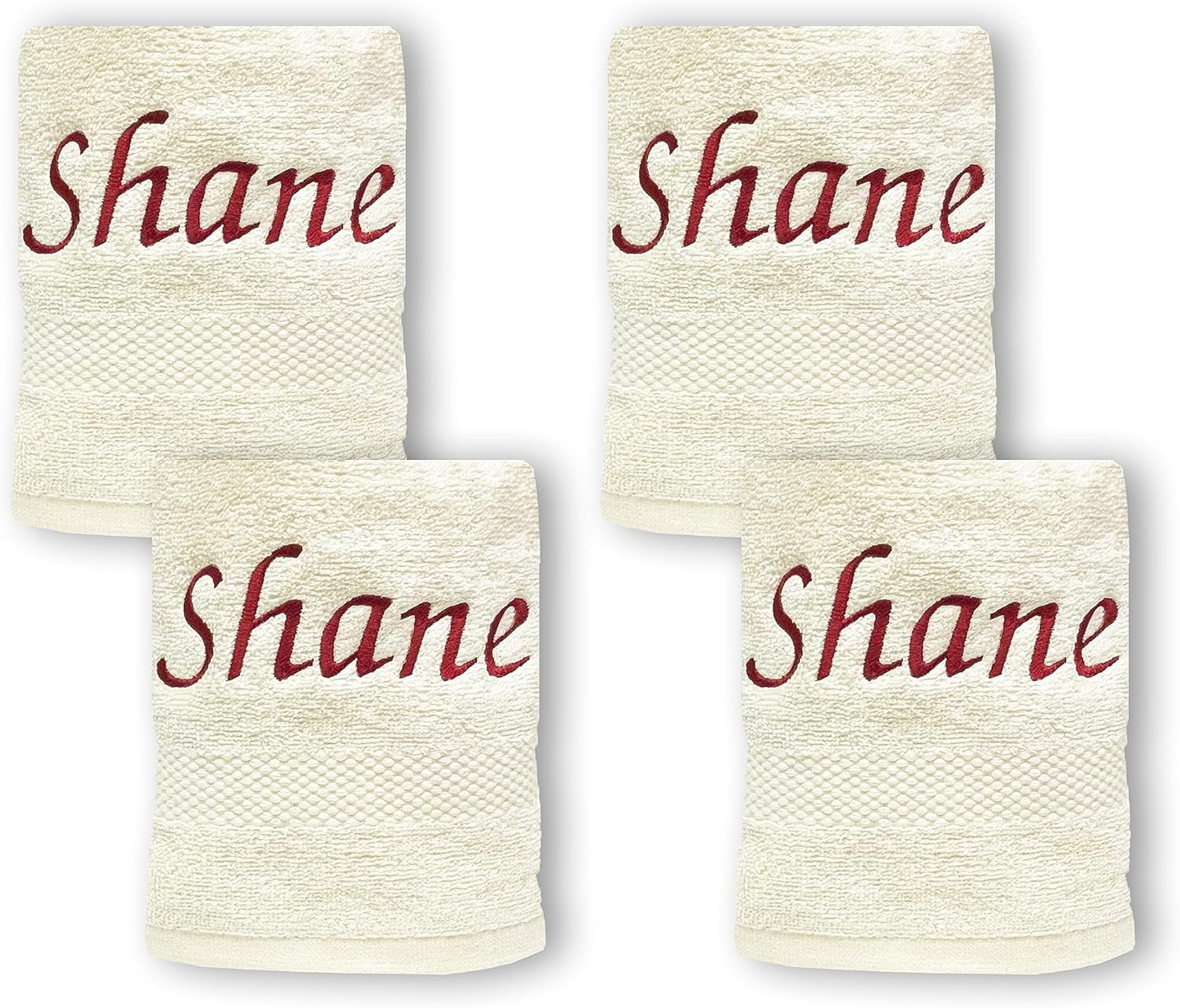 Custom Embroidered Washcloth towel set for body and face. 100% Soft Cotton Embroidered Makeup Washcloths. Facial and Body Cleansing, Reusable Face and Body Towel Set. Set of Four. (Light Cream)