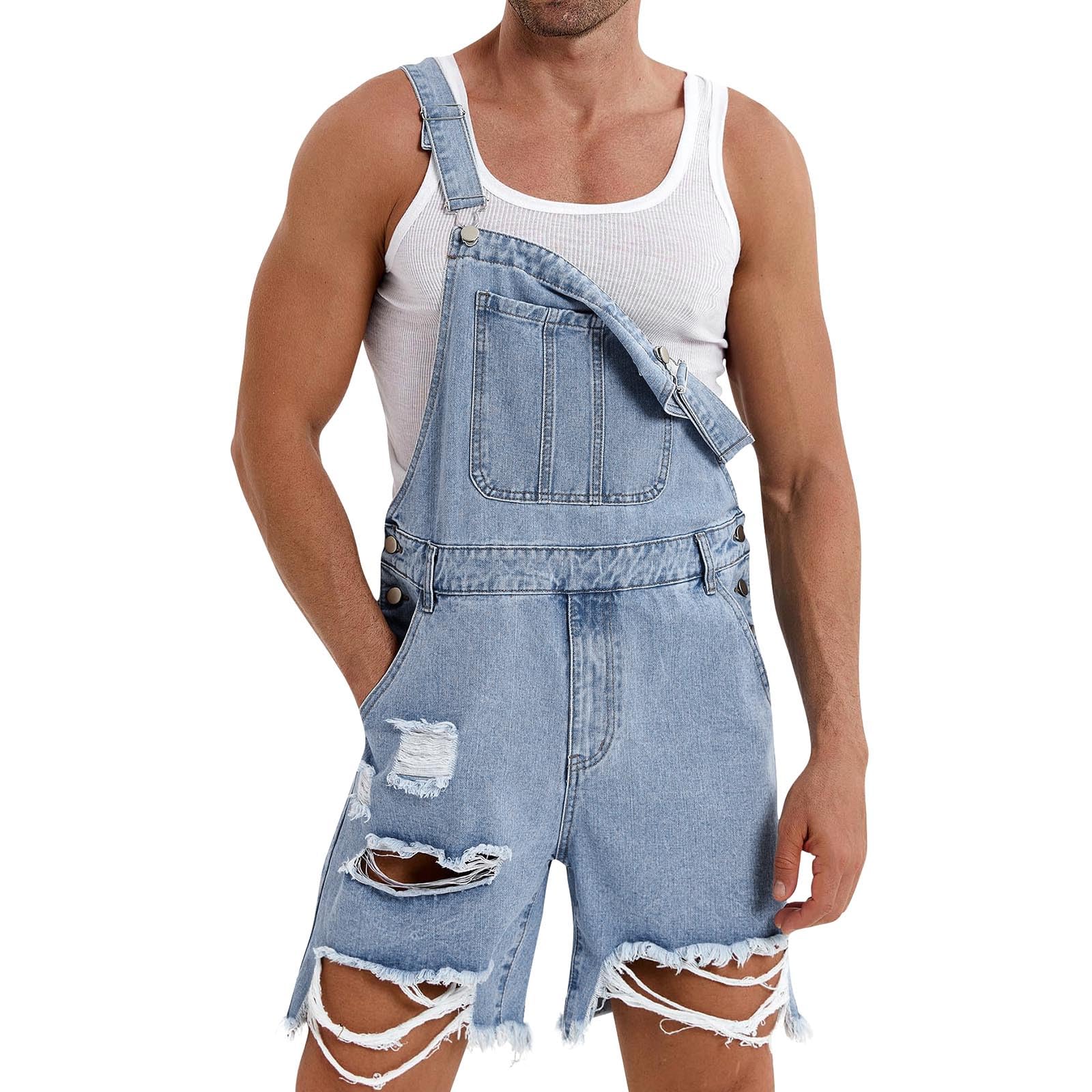 HAOLEI 2025 Peto Vaquero Hombre,Mono Vaquero Corto Mono Pantalones de Vaqueros Peto Trabajo Bib Suelto Jumpsuit con Bolsillos Casual Mezclilla Moda Fiesta Pant Jeans Roto Denim Pantalon Monos