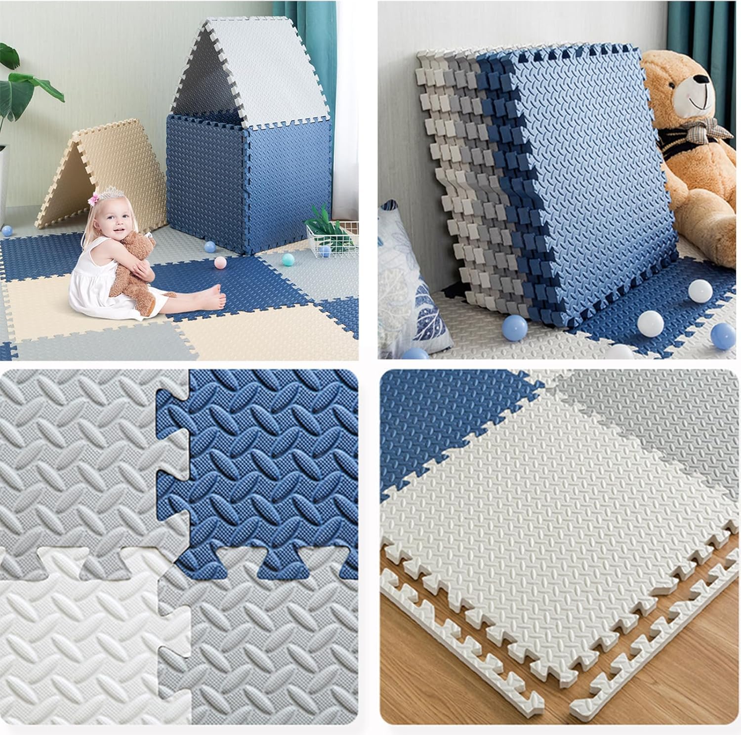 ELzEy Tapis de Jeu Puzzle 16 tuiles Tapis en Mousse emboîtable carré, Carreaux de Sol en Mousse(White+Coffee)
