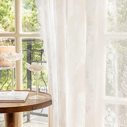 Miniatura 2 de CHEFRU 2 paneles de cortinas plisadas blancas para ventana de 84 pulgadas de largo, 2 paneles de cortinas semitransparentes con filtro suave de la