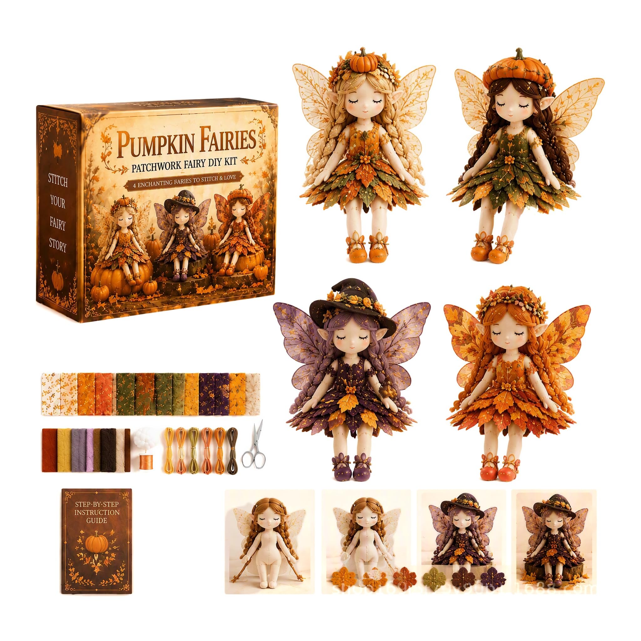 Flower Fairy Patchwork Sewing Kit 4Pcs DIY Fabric Craft Set (Type 2)
