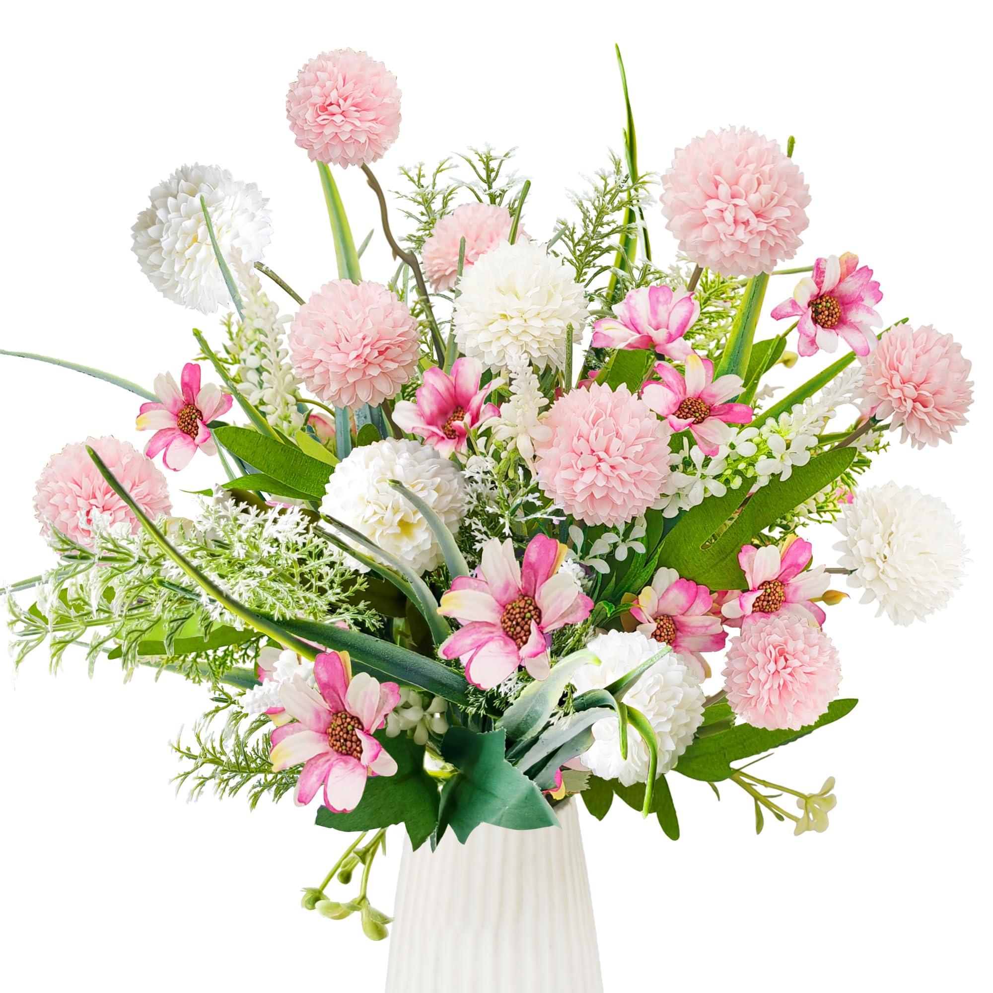 YMIFEEY Kunstblumen wie Echt Künstliche Blumen Frühling Wildblume Blumenstrauß Künstlich Seidenblumen Fake Hortensien Pflanzen Zweige Artificial Flowers für Zimmer Tisch Draußen (Rosa weiß)