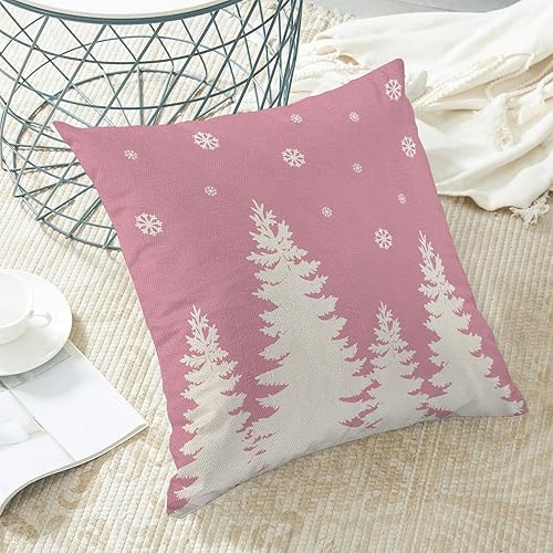 Miniatura 4 de CXMEIFLY Juego de 2 fundas de almohada de Navidad de 20 x 20 pulgadas, diseño de copos de nieve de árbol de Navidad, color rosa y blanco, fundas de