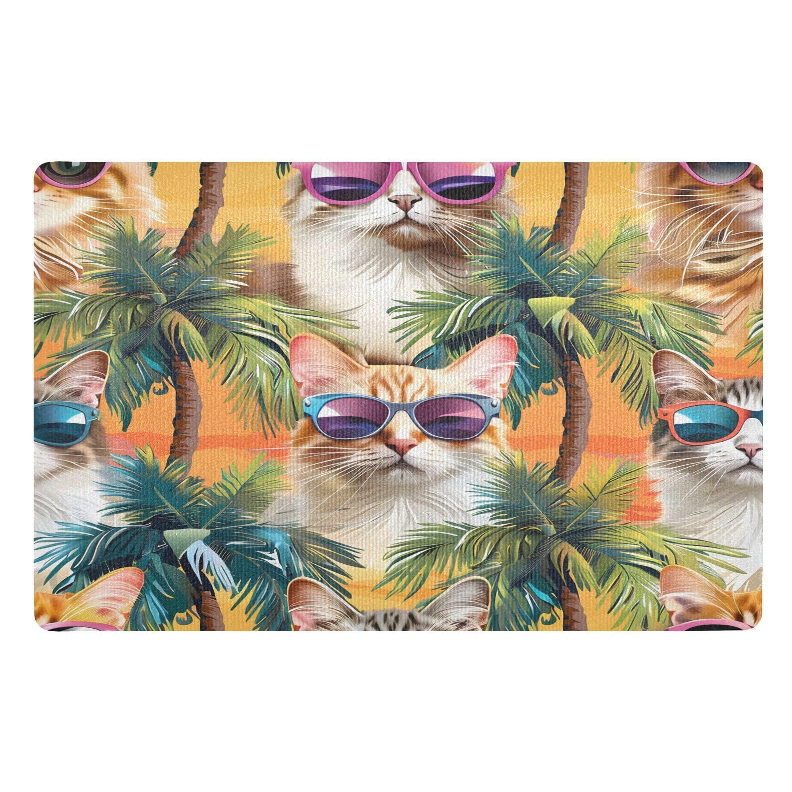 Tapis de cuisine chat plage 50 x 80 cm antidérapant et lavable