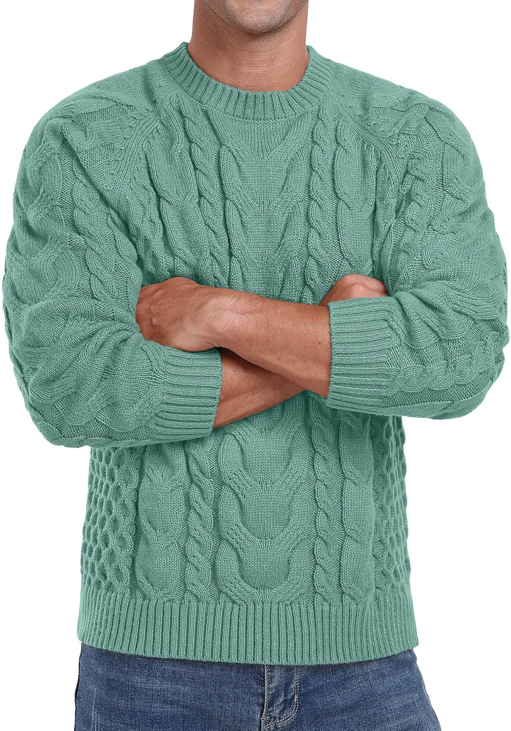 Askdeer Men's Pullover Sweater Cable Knit Crewneck Sweater Long Sleeve Classic Casual Sweater Tops - Image 5