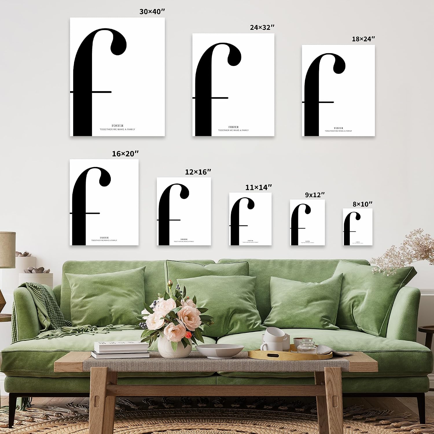 Poster Master Personalized Letter F Print, Customized Family Name Poster and Canvas, Typography Art, Gift for Parents, Relatives, Available in 8x10 to 30x40