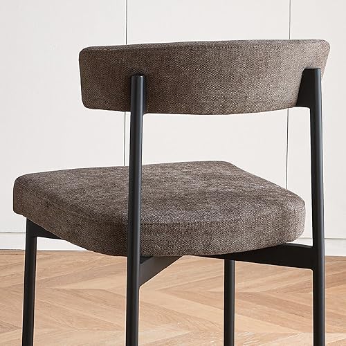 Miniatura 7 de Juego de 2 sillas de comedor de tela gris, silla de cocina tapizada sin brazos, moderna silla de comedor con respaldo curvado